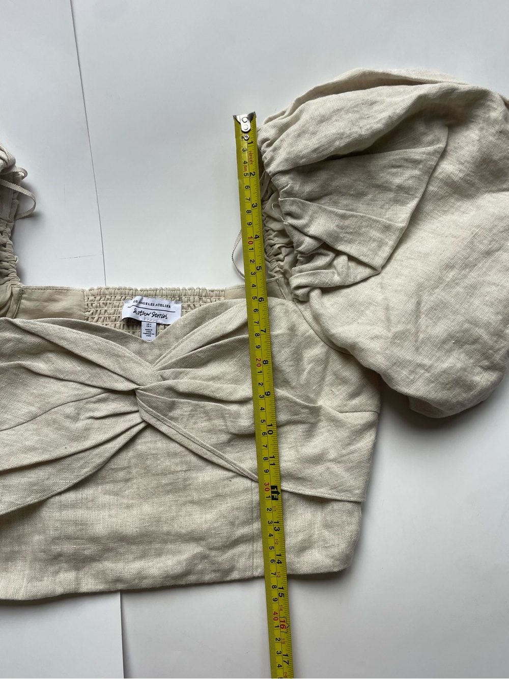 Twist Front Puff Sleeve Crop Top - Beige - Picture 6 of 9